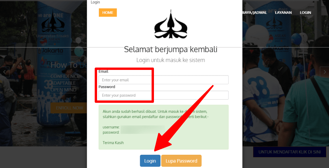 Login akun SPMB Trisakti universitas swasta jurusan ekonomi terbaik Indonesia